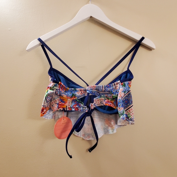 Profile Blush swimwear/ bralette with blue pattern poly fabric layered, SM, NWT - Picture 5 of 10